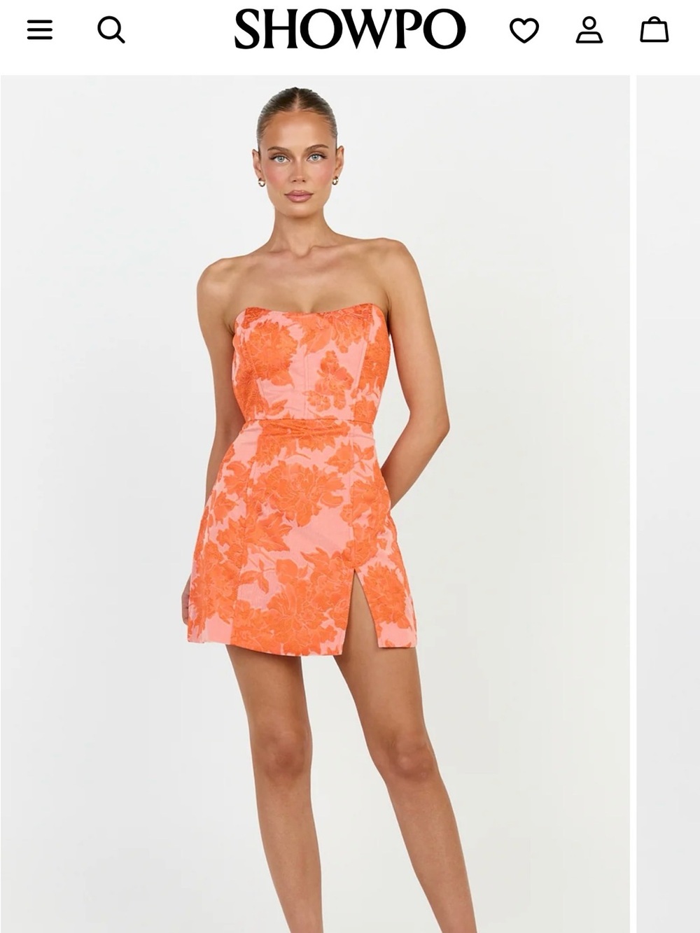 Showpo Strapless Orange Floral Jacquard Mini Dress